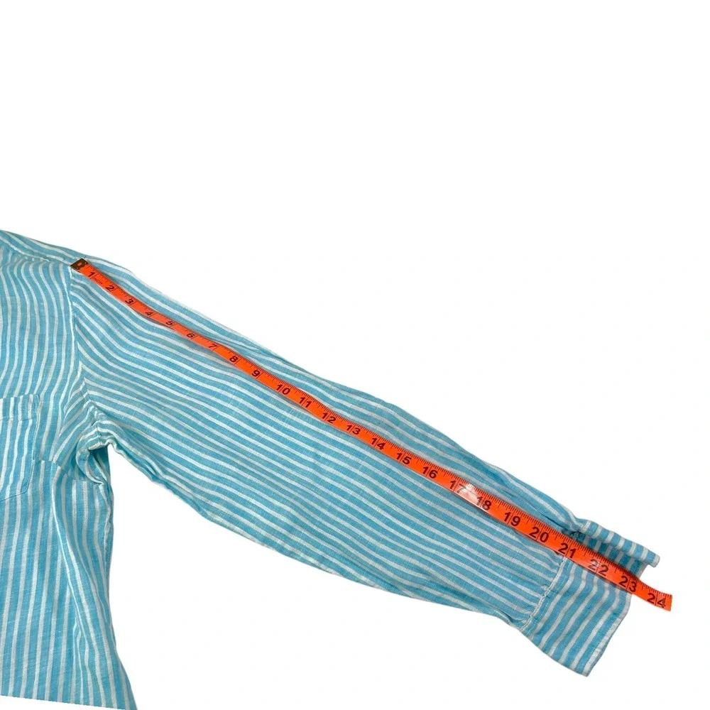 Talbots Large Blue Striped Linen Button Up Shirt Long Sleeve Coastal Preppy - Picture 5 of 8